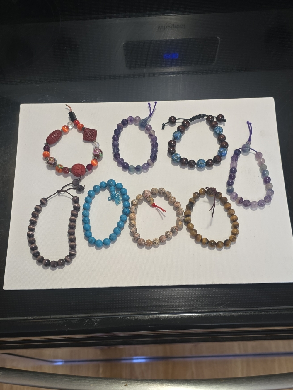 8 Beaded Stretch Bracelets Purple, Blue, Brown, Turquoise & Multicolor